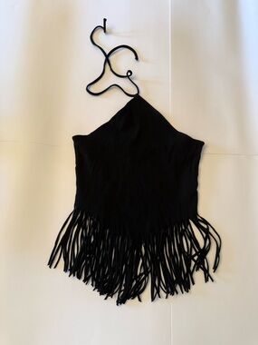 Forever 21+ Black Ribbed Crop Top fringe hem size 3X